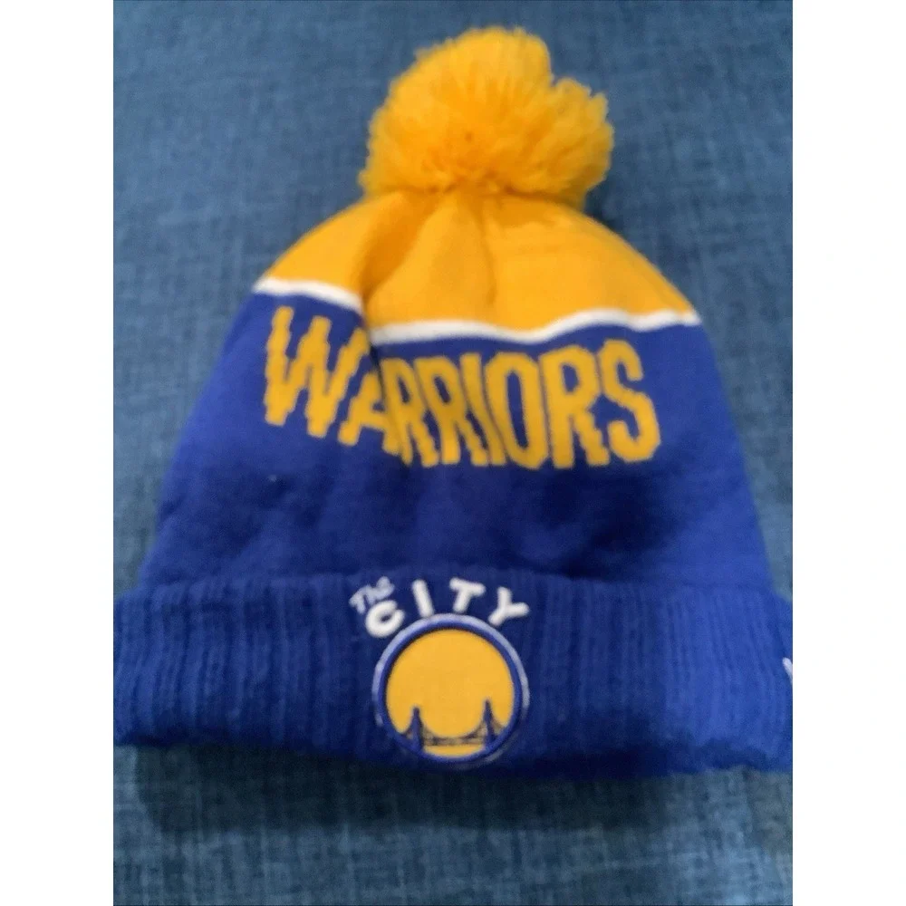 Golden State Warriors NBA New Era Winter Pom Hat One Size Youth